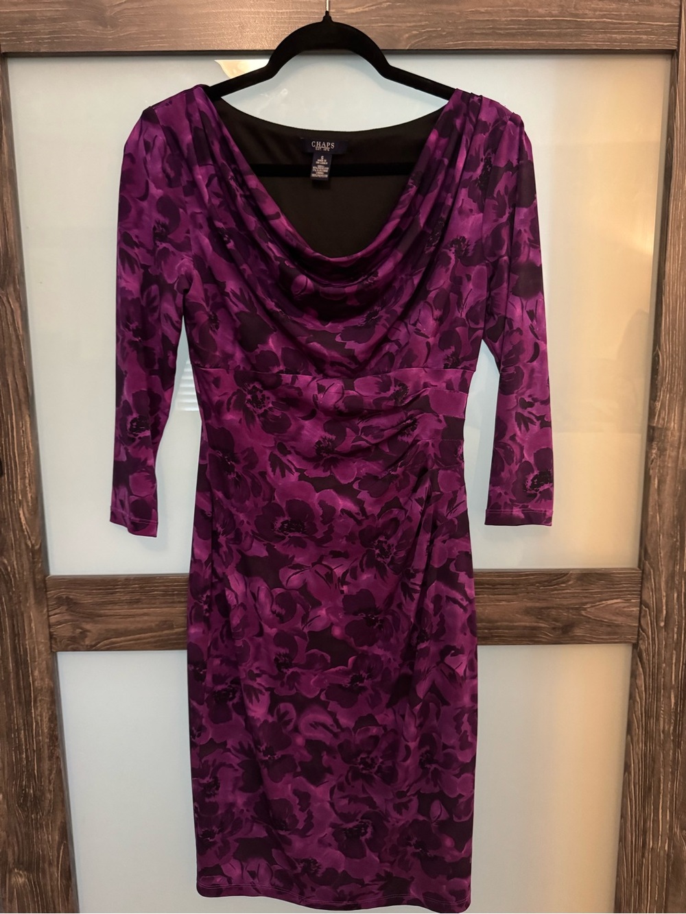 Chaps Purple Floral Cowl-Neck Long Sleeve Sheath Dress